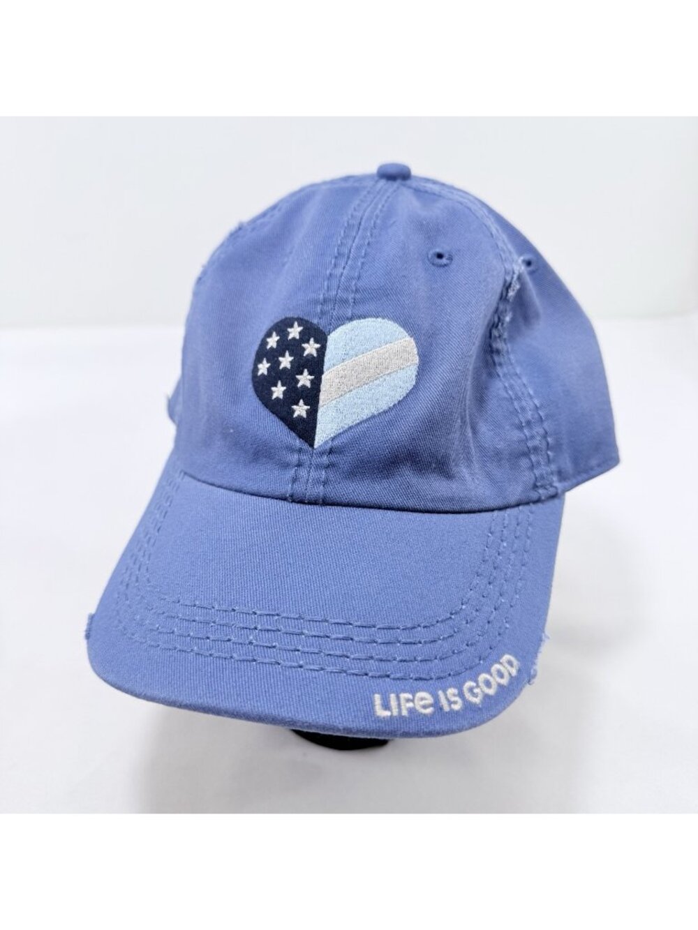 Life Is Good Denim Baseball Hat Cap Trucker Heart Love Flag Embroidered Quote